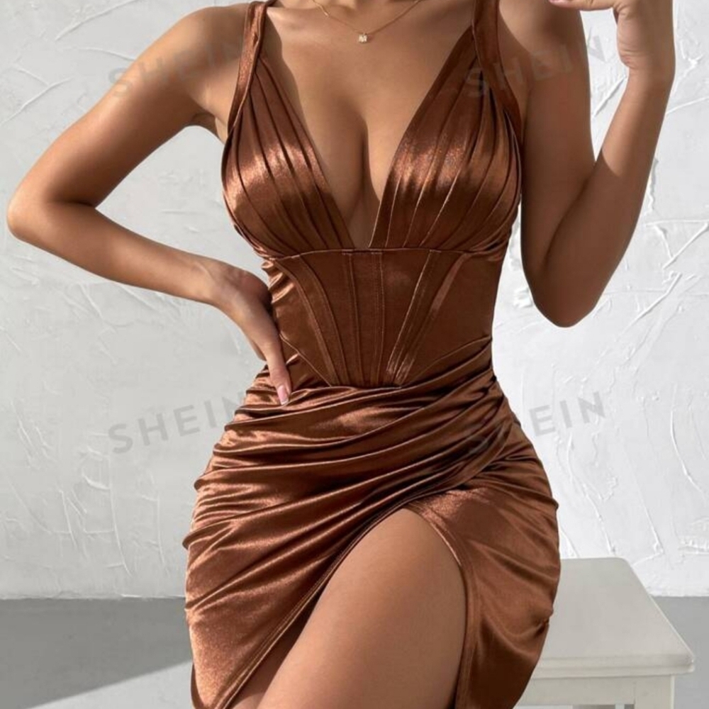 Plunging neck mini dress